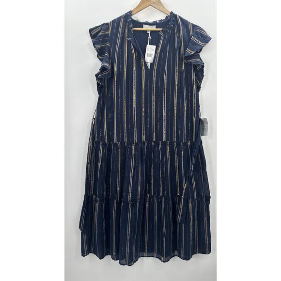 Adelyn Rae Boho Chic Nina Cotton Midi Dress Navy Blue Xlarge Classic With Pocket - Picture 3 of 12